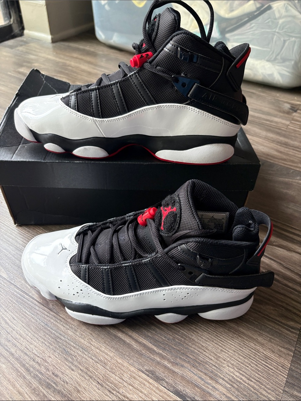 Mens Air JordansRetro 6 RINGS Black/White Varsity Red Basketball Sneakers Size 8 - Picture 4 of 8